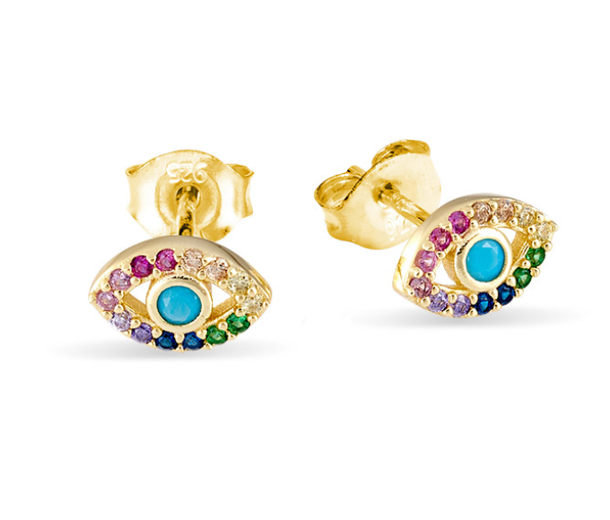 Coloured Evil Eye Stud - Silver & Gold