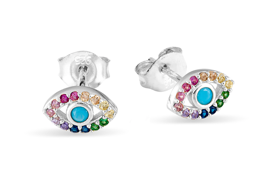 Coloured Evil Eye Stud - Silver & Gold