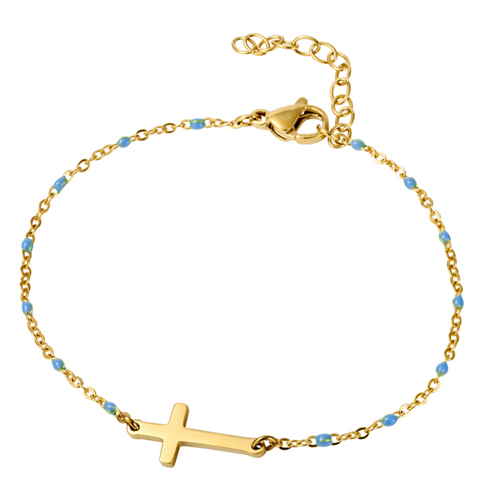 Gold & Turquoise Bracelet with Gold Cross